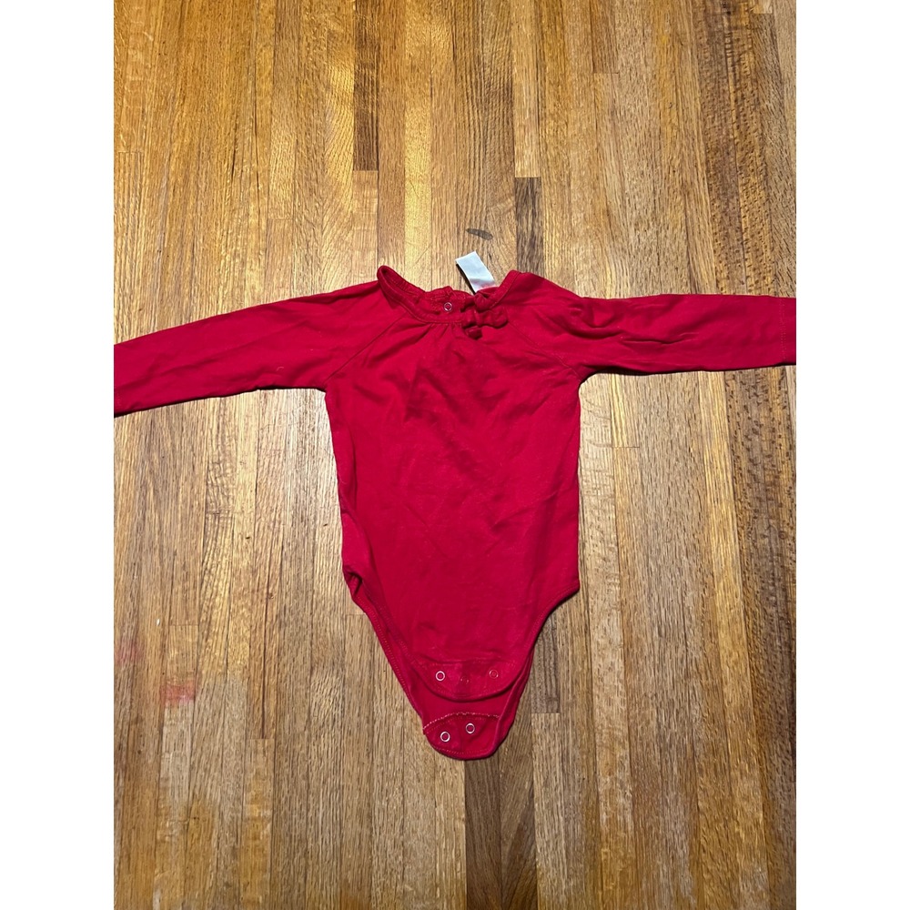 OshKosh Bgosh Baby Girls 18 M Red Long Sleeve Bow Detail Snap Bottom Bodysuit